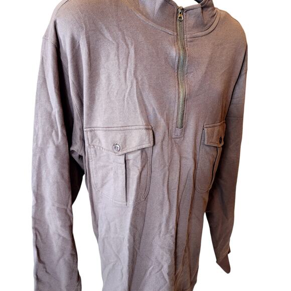 Rustic Ridge Mens Size 2XL Brown Cotton Half Zip Pullover Shirt Button Pockets - Picture 1 of 11